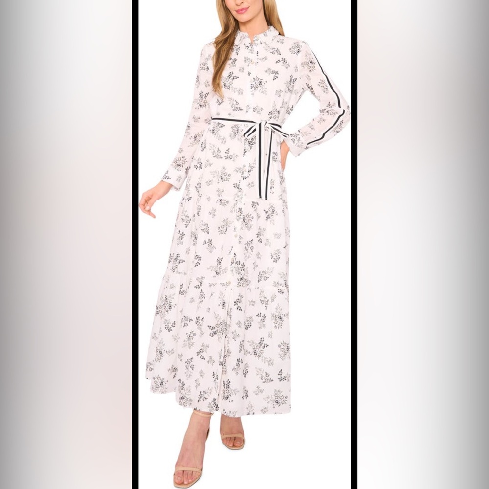Cece Floral Long Sleeve Cotton Maxi Shirtdress. NWOT. MSRP $139. Missing belt.XS